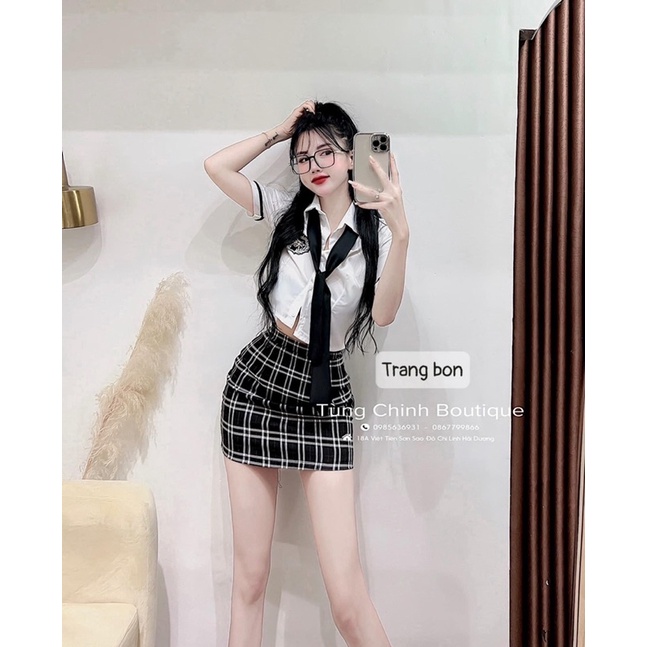 Set 3 món áo sơmi chân váy kèm cà vạt