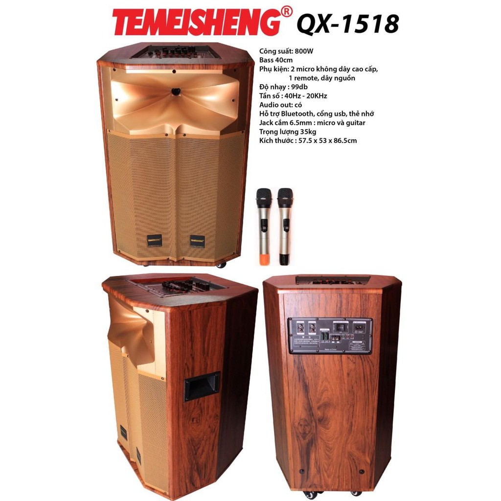 Loa kéo Karaoke Bluetooth Temeisheng QX 1518 (GOLD)