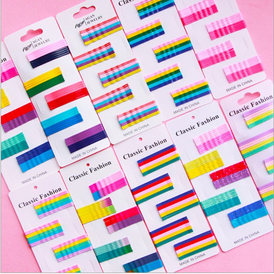 Set 50 kẹp tóc XIAODUOJIAJU màu cầu vồng thời trang dễ thương