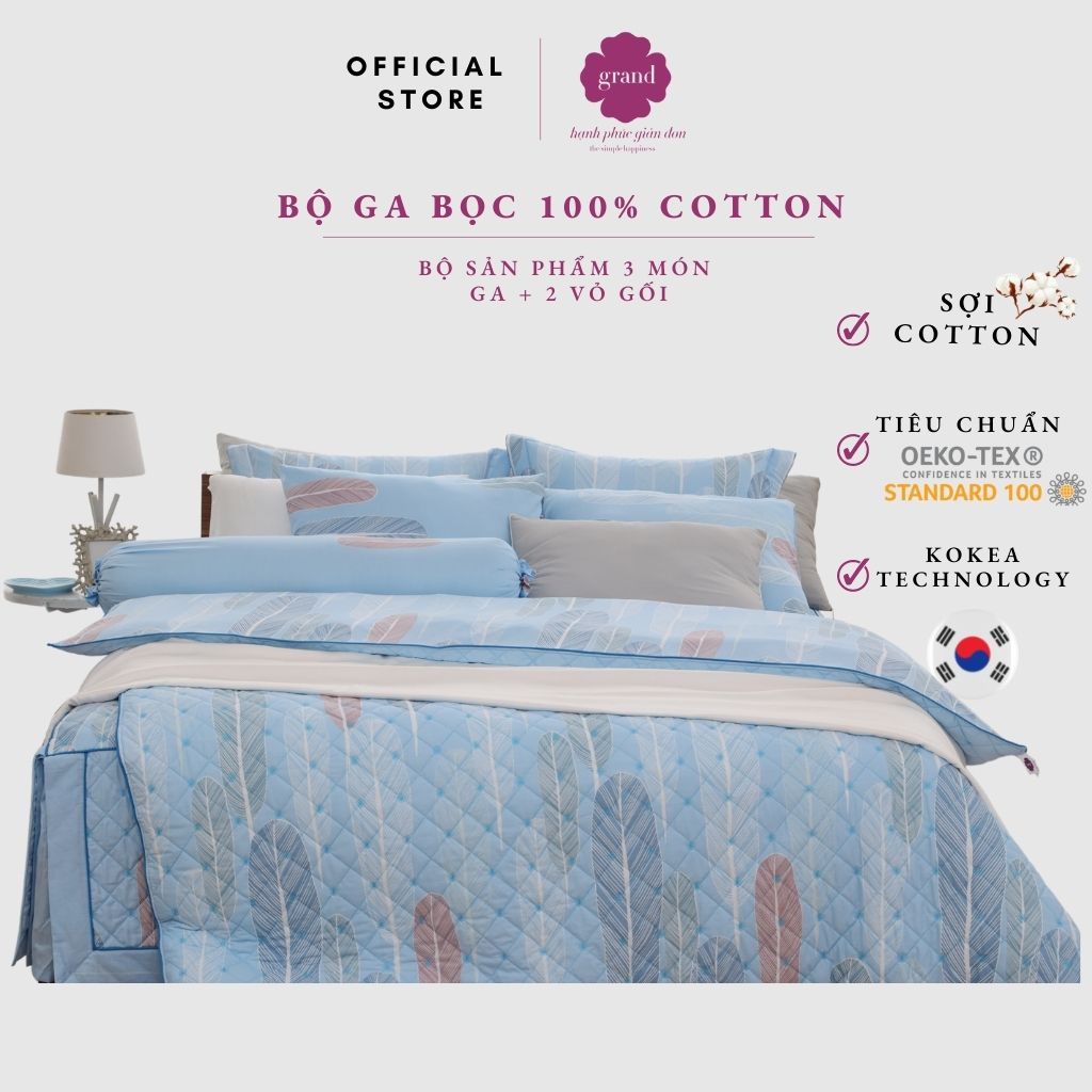 Bộ Ga chun mỏng cotton Grand - Ashita 28 - Xanh dương nhạt