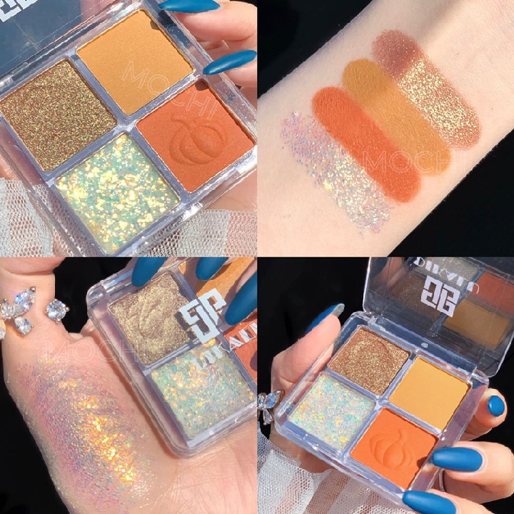 Bảng Phấn Mắt 4 Ô Màu Pumpkin Wine Red DIKALU Nhũ Lì Kim Tuyến Trang Điểm Makeup Mắt MOCHI SHOP