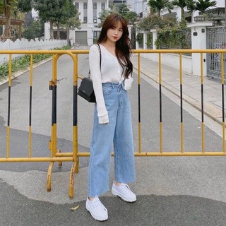 Quần jeans nữ dáng dài ống suông xẻ lai - MT4
