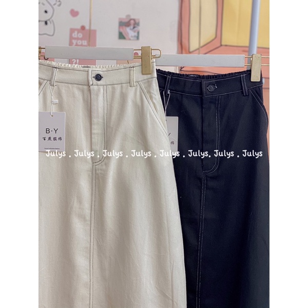 Chân váy kaki chỉ nổi chun lưng (ảnh thật shop chụp kèm video)