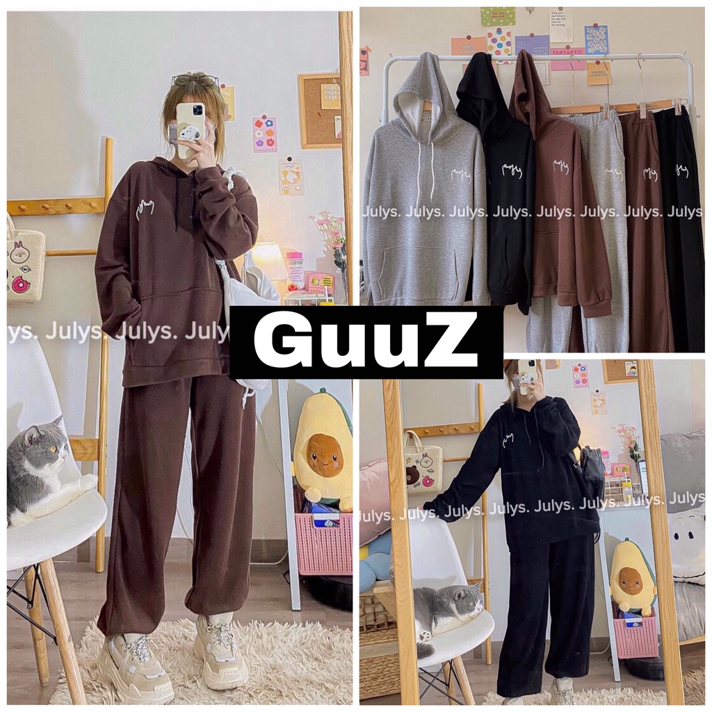 Áo sweater mix quần nỉ dáng dài cạp cao ulzzang GuuZ