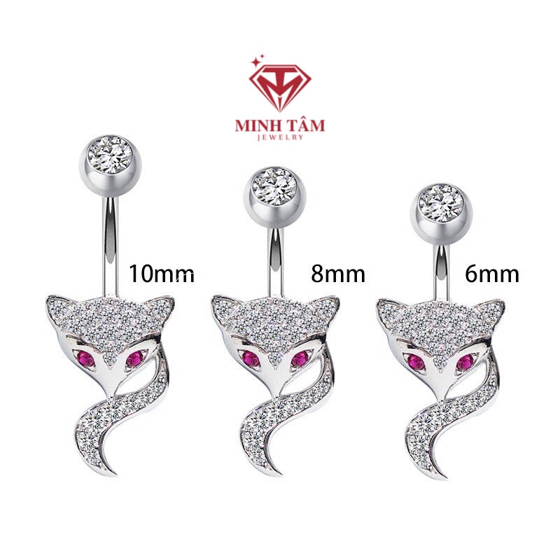 Khuyên rốn bạc hồ ly tình duyên gắn đá bạc 925 cao cấp-Minh Tâm Jewelry