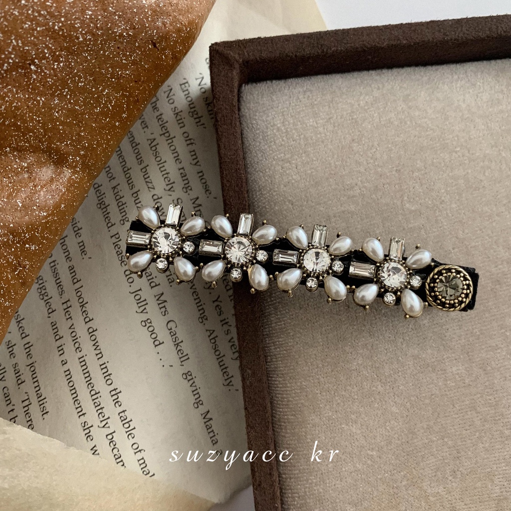 Kẹp tóc chữ nhất đính đá và ngọc trai giả thời trang Hàn Quốc cho nữ