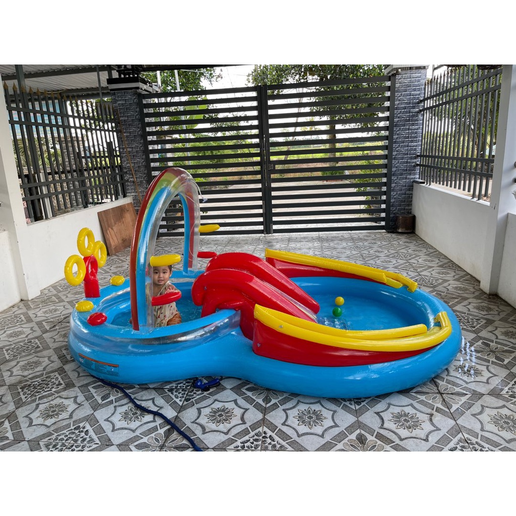 Bể bơi phao cho bé có cầu trượt 57453, bơm hơi êm ái, an toàn cho trẻ em,Bảo hành 12 tháng