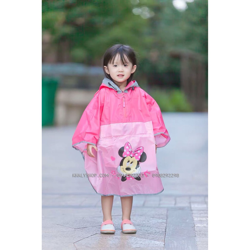 Áo mưa cánh dơi vải dù cao cấp hình chuột Minnie Mouse màu hồng cho bé gái còn size (S,M,L,XL)