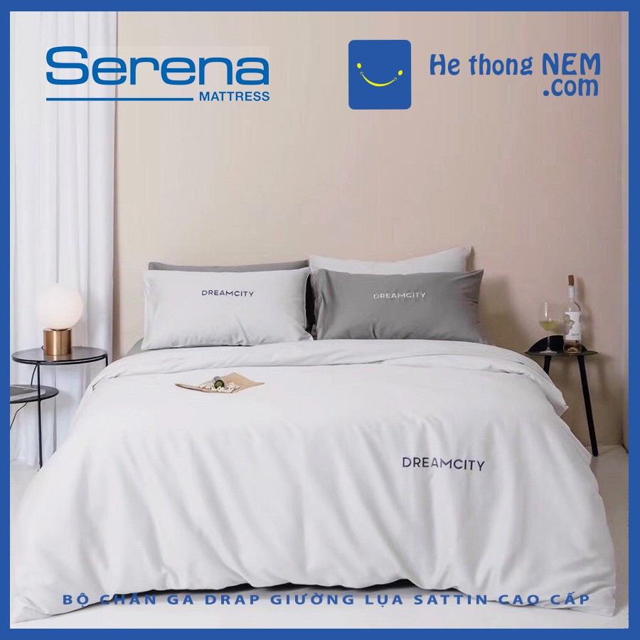 Bộ Chăn Ga Gối 5 Món Lụa SERENA Set Ga Trải Giường Drap Cao Cấp - Hệ Thống Nệm