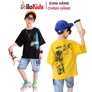 15-40kg Set bộ bé trai áo cotton quần jean size đại chữ dọc 3 màu
