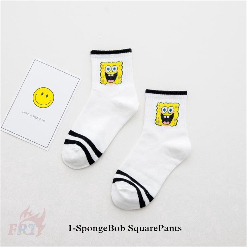 Vớ cotton dài đến mắt cá chân phong cách Harajuku in họa tiết cậu bé bọt biển đáng yêu
