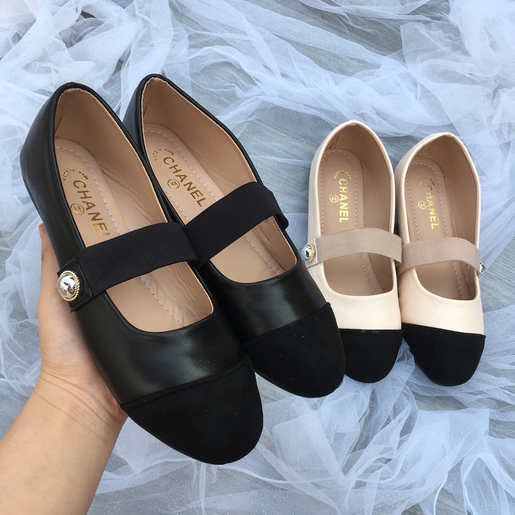 Giày bệt nữ cổ chun đính kèm hạt ngọc lấp lánh | BigBuy360 - bigbuy360.vn