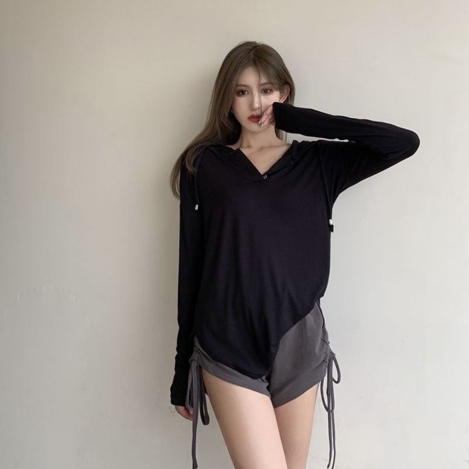 Áo hoodie chống nắng tay dài cổ chữ V thời trang Hàn Quốc cho nữ