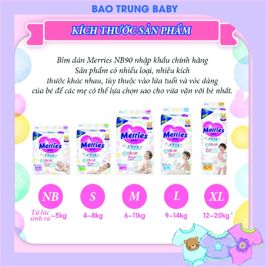 Tã Bỉm Merries Nội Địa Nhật, Dán/Quần Merries thêm miếng  Nb96/S88/M68/L58/M64/L50/Xl44/Xxl28