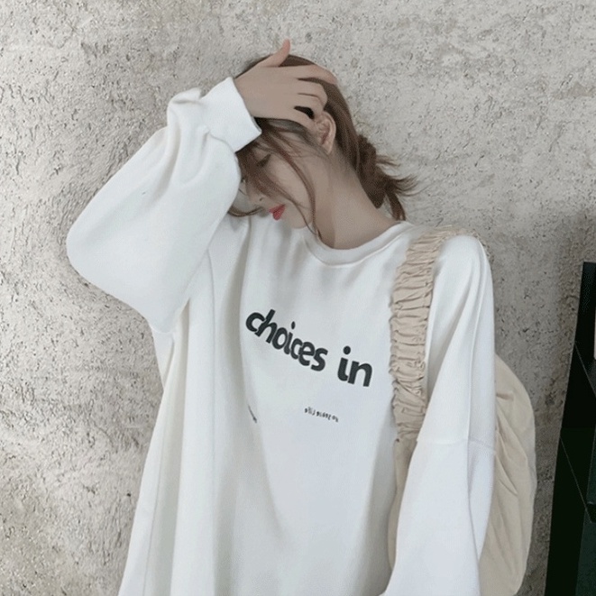 Áo sweater tay dài in chữ thiết kế đơn giản thời trang cho nữ | BigBuy360 - bigbuy360.vn