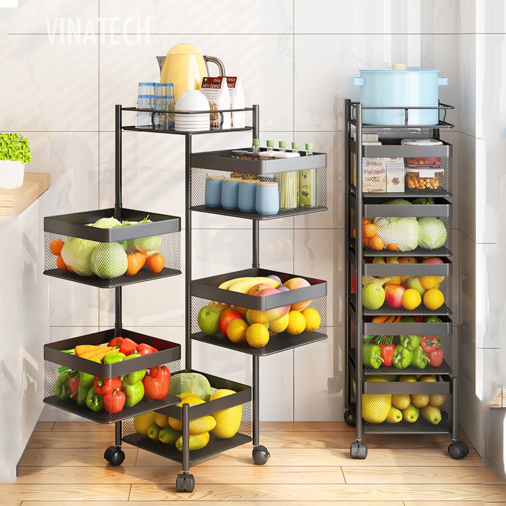 [HÀNG SẴN] Kệ xoay nhà bếp đa năng đựng rau củ quả - Loại vuông 5 tầng 26x26x90cm