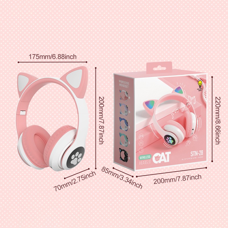 Tai Nghe Headphone Tai Mèo - Xinh Xắn - Có Đèn Led Siêu Cute Tai Nghe Mèo Bluetooth, Headphone Tai Mèo Dễ Thương Có Mic,Âm Bass Mạnh Mẽ Và Dung Lượng Pin Khủng 400mAh BH 12 Tháng BEST