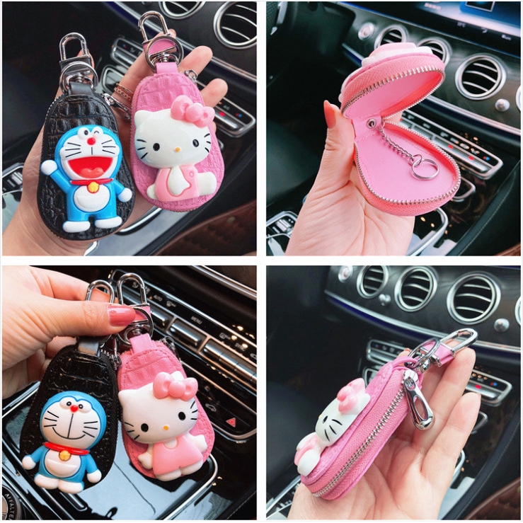 Vỏ Da Bảo Vệ Chìa Khóa Xe Hơi Họa Tiết Hello Kitty Dễ Thương