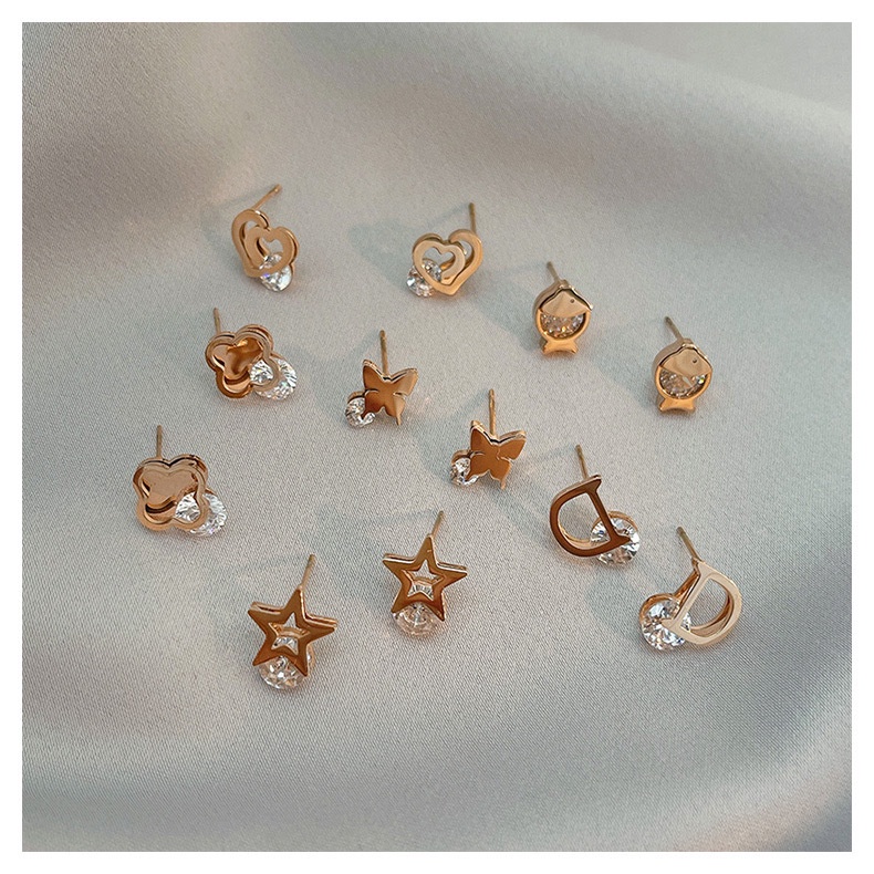 Bông tai đính đá zircon phong cách Hàn Quốc thời trang xinh xắn