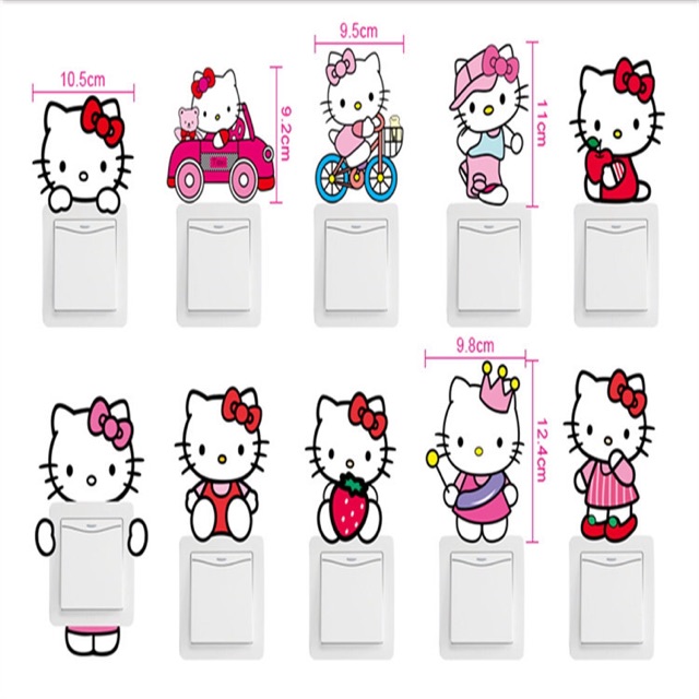 Decal dán công tắc ĐÈN - hình Hello Kitty