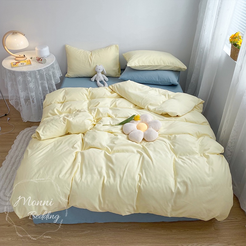 Bộ chăn ga gối cotton tici notag Monni.bedding, màu sắc vintage, mẫu mới hot trend 2022, ga giường đẹp