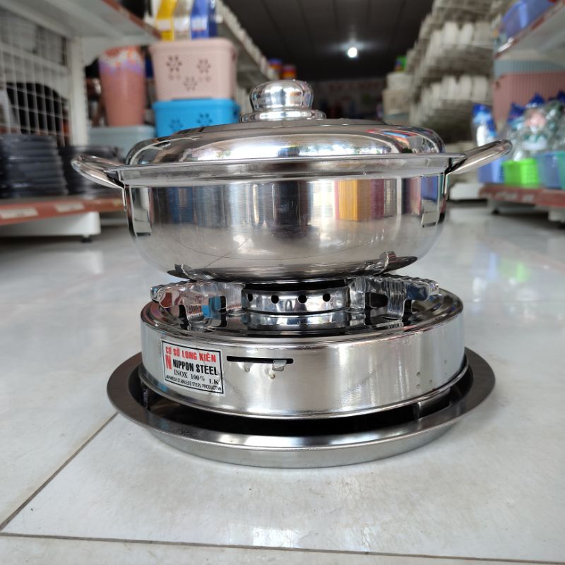 nồi lẩu bếp cồn mâm lót inox Long Phát hàng đẹp