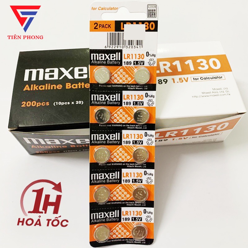 Vỉ 10 viên Pin cúc áo ag10 LR1130 Maxell chính hãng - Chất lượng cao