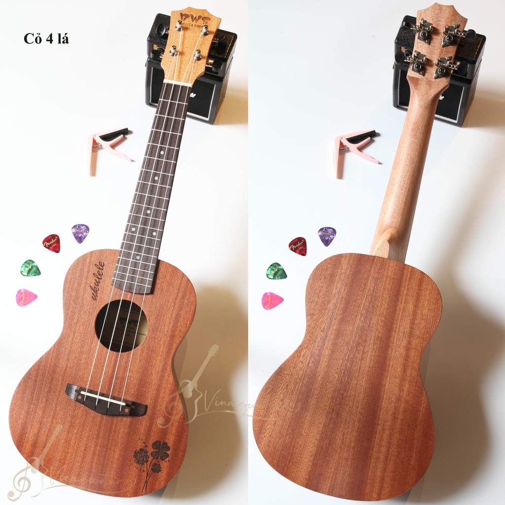 Đàn Ukulele Concert BWS Cỏ 4 Lá May Mắn Full Gỗ Mahogany