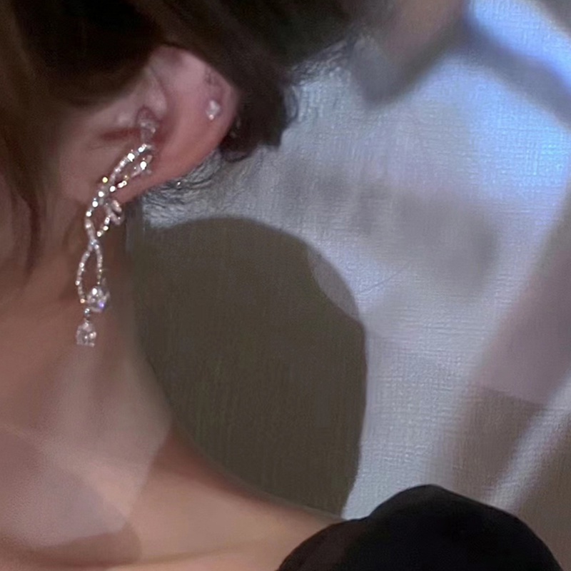 Bông Tai Mạ Bạc 925 Hình Nơ Đính Kim Cương Thời Trang Dành Cho Nữ