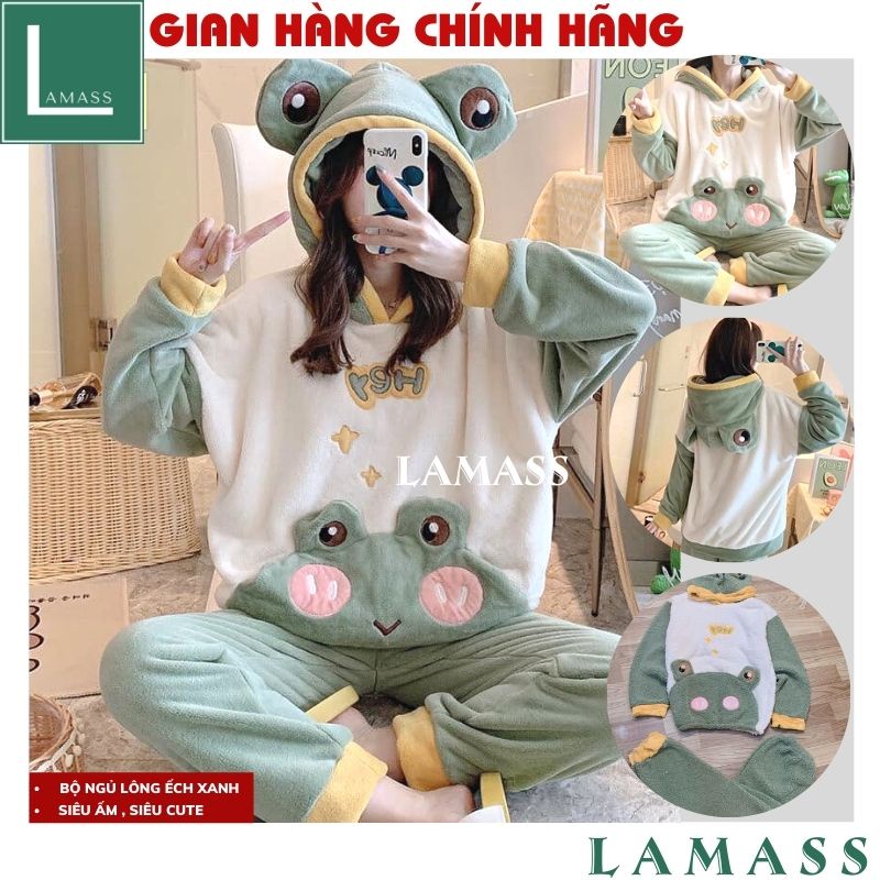 Bộ đồ ngủ mùa đông lông cừu ếch xanh cute 🌸BNL01🌸bộ ngủ lông nhung bông mềm mịn ,bộ mặc nhà cho nữ siêu ấm - LAMASS