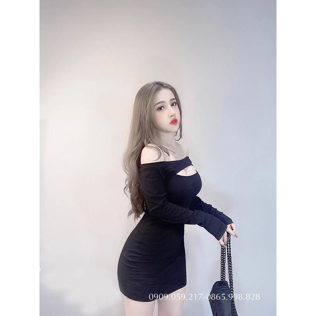 (HÌNH THẬT) Đầm Body Trễ Vai Tay Dài Khoét Ngực Mẫu Mới | BigBuy360 - bigbuy360.vn