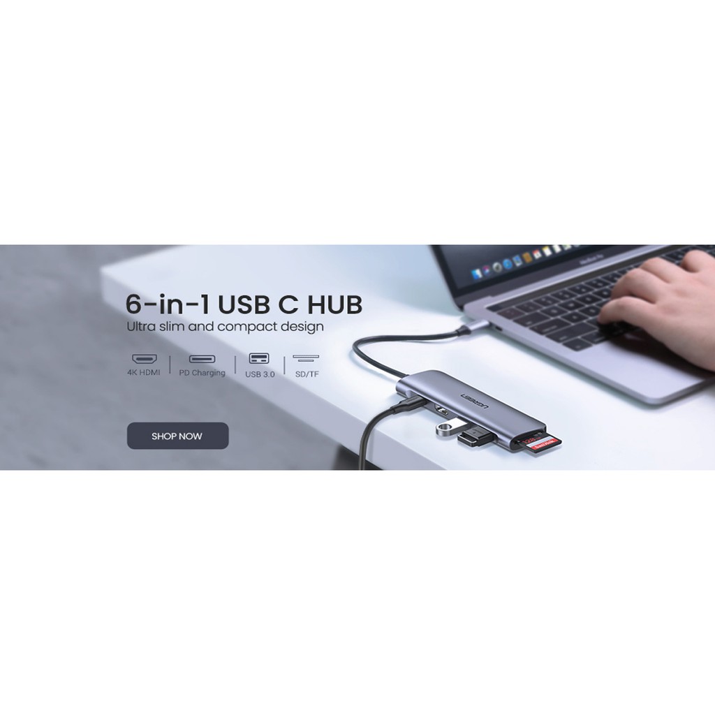 Cổng chuyển USB Type C to HDMI + USB 3.0*2 + SD/TF + PD Chính hãng Ugreen 70411