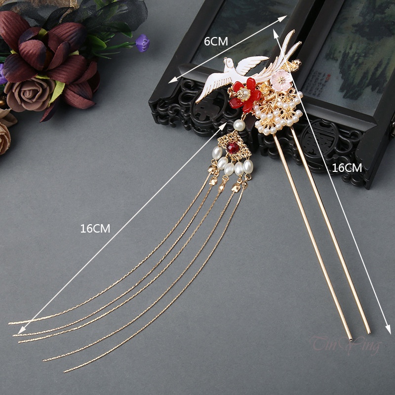 GETNOIVAS Trâm Cài Tóc Dáng Dài Đính Ngọc Trai Phong Cách Hán Phục Mới