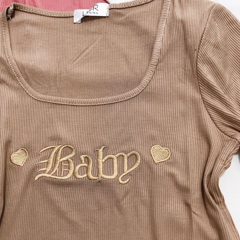 Áo kiểu nữ thêu chữ baby cổ vuông nhiều màu