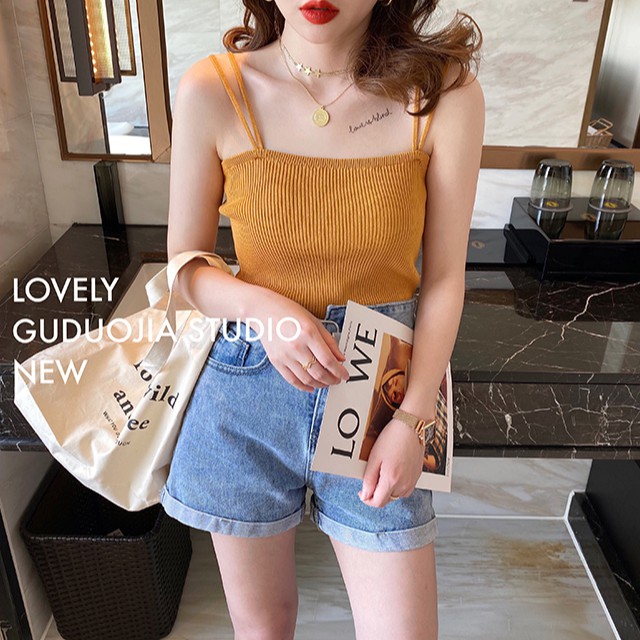 Áo dây dệt kim thiết kế màu trơn thanh lịch cho nữ