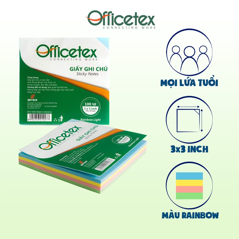 Giấy ghi chú Officetex 3 x 3 dạ quang nhiều màu