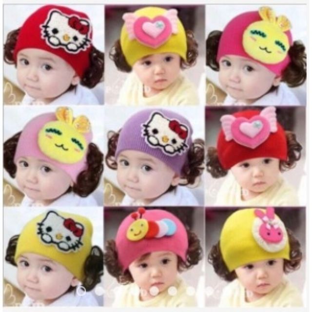 Nón  len tóc giả cho bé
