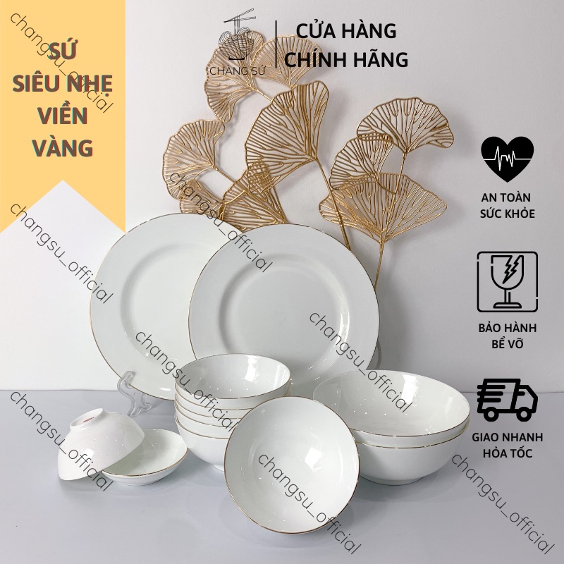 Bát tô canh viền vàng sứ siêu nhẹ - Bát ô tô sứ xương siêu nhẹ Minh Châu