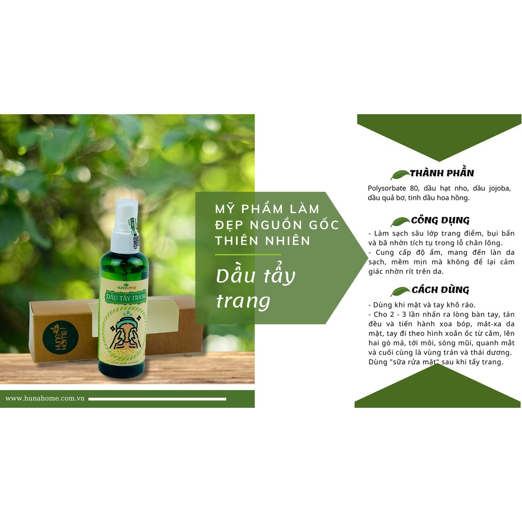 Dầu tẩy trang thiên nhiên Huna's Home