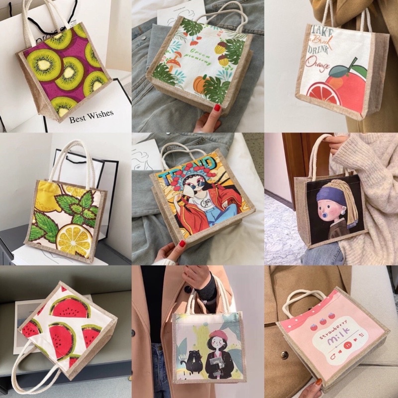 Túi Cói In Hình Vintage (loại siêu đẹp)