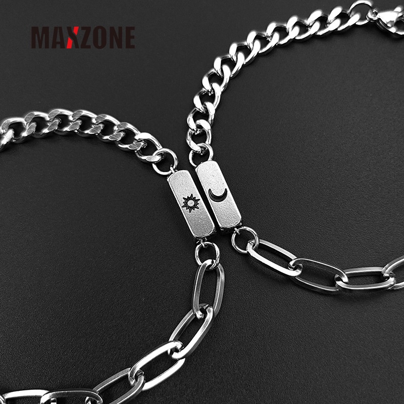 Bộ 2 Vòng Tay Thép Không Gỉ Hình Mặt Trăng/Mặt Trời Cho Cặp Đôi