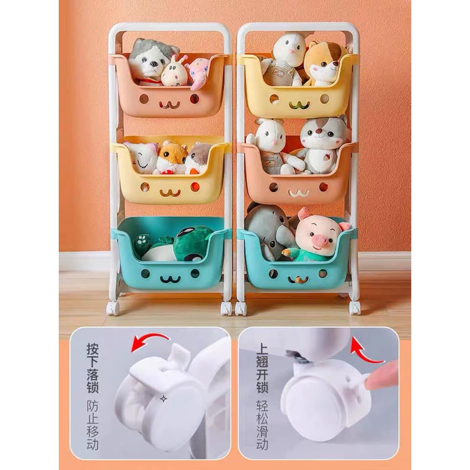 Kệ để đồ 3 tầng có bánh xe hình gấu đáng yêu