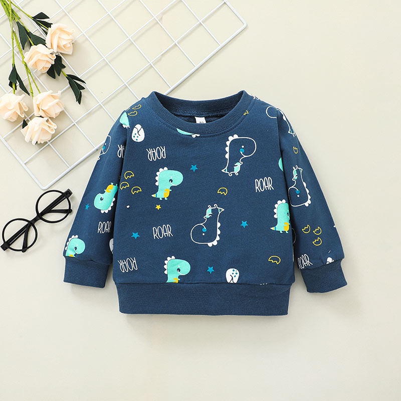 Bộ Trang Phục 2 Mảnh Gồm Áo Thun Tay Dài Và Quần Dài Họa Tiết Khủng Long Hoạt Hình Cho Bé Trai 1-6 Tuổi