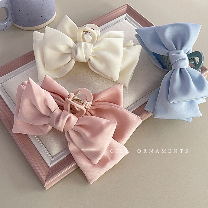 Kẹp Tóc Nơ Satin Màu Sắc Ngọt Ngào Thanh Lịch Cho Nữ