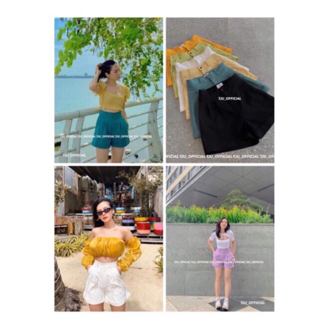 Quần sooc nữ cạp cao cúc | BigBuy360 - bigbuy360.vn