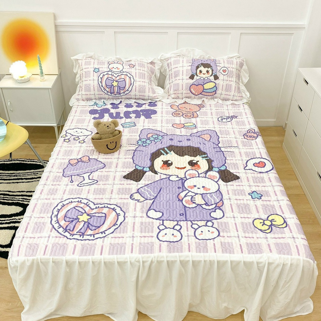 Bộ Ga Nỉ BèoTặng Kèm 2 Vỏ Gối Loại Chất tuyết siêu mịn phối viền bèo cao cấp, Ga Gối trần nỉ tuyết đủ kích thước Giá rẻ