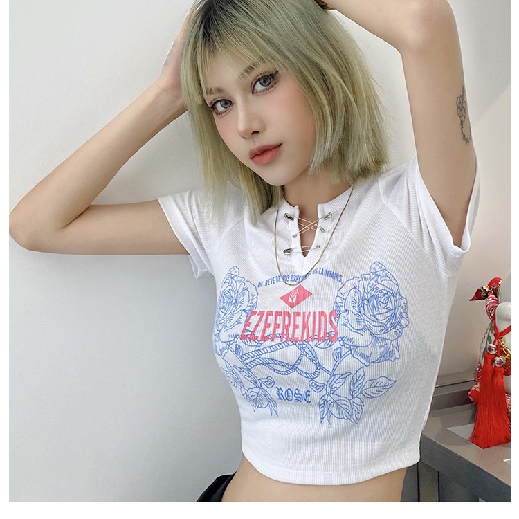 Cocory vn Áo Croptop Tay Ngắn In Họa Tiết Thời Trang Mùa Hè Dành Cho Nữ