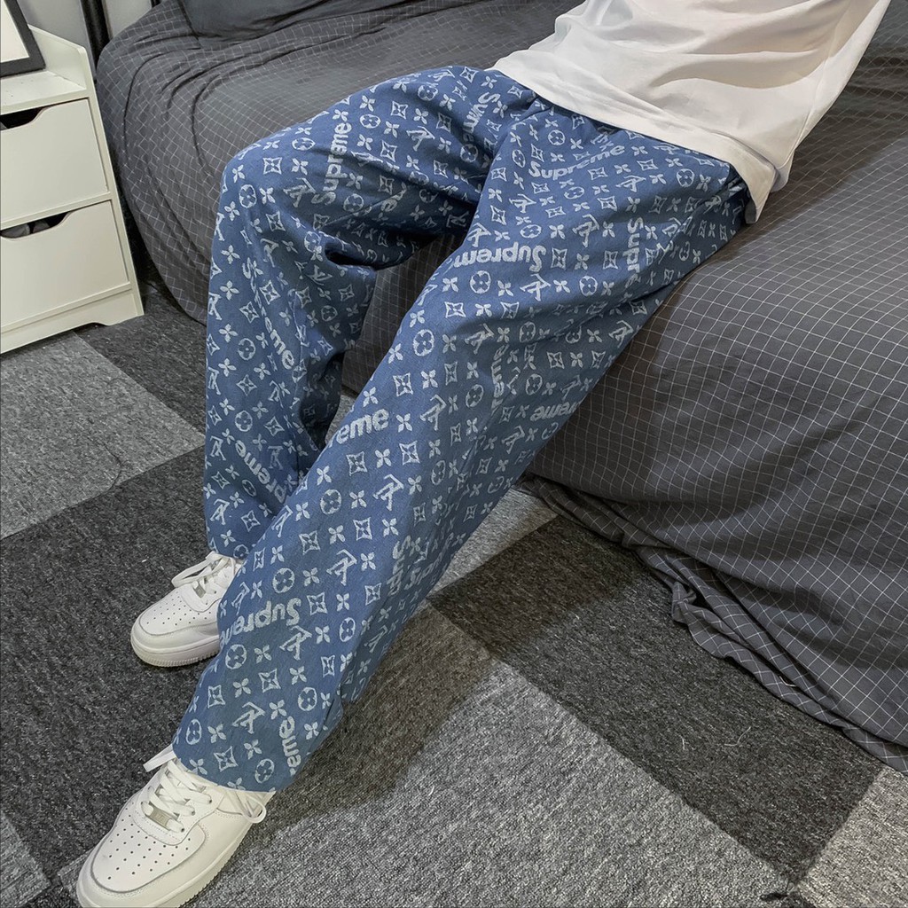 Quần jeans ống đứng in họa tiết phong cách hàn quốc MĐ QB907 màu xanh lam | WebRaoVat - webraovat.net.vn
