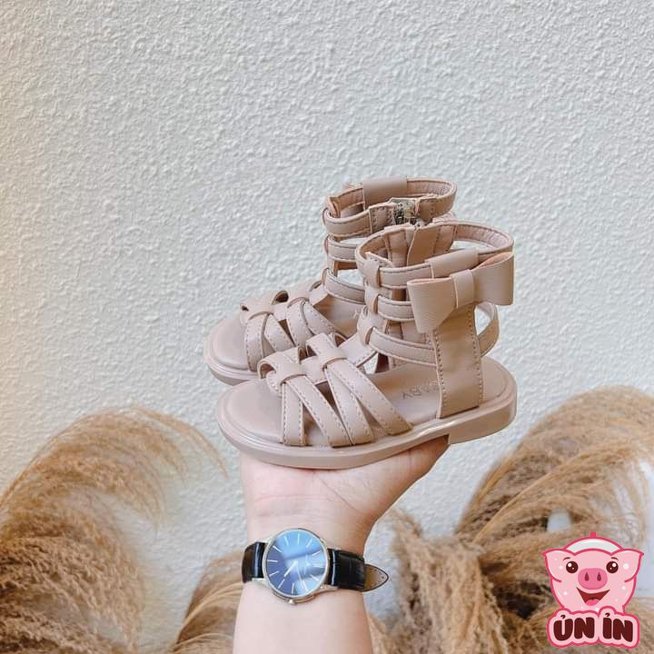 Giày sandal cho bé gái - Dép chiến binh cao cổ quai chéo kéo khóa phối Nơ đáng yêu phong cách Hàn Quốc cho bé MG6001
