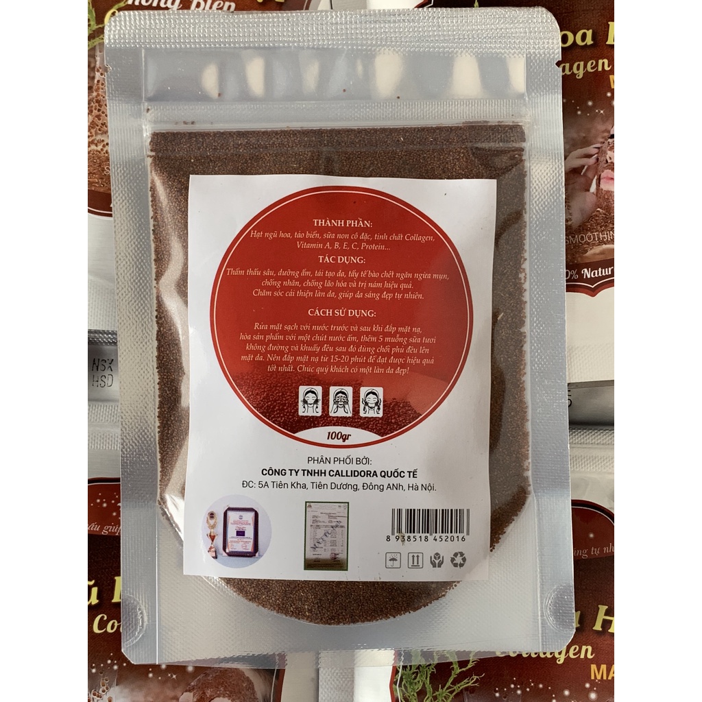 Mặt nạ ngũ hoa hạt, Hạt ngũ hoa đắp mặt, mặt nạ nhũ hoa hạt collagen rong biển 100G - MNH
